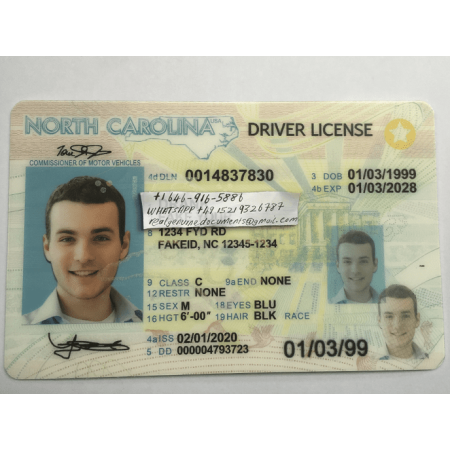 Fake North Carolina Driver's License, ID Card, Social Security Number and SSN Card, Passport Card, Green Card