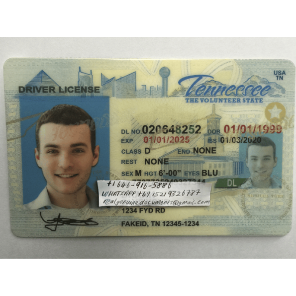 Fake Tennessee Driver's License, ID Card, Social Security Number and SSN Card, Passport Card, Green Card.