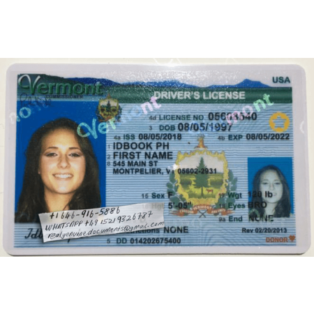 Fake Vermont Driver's License, ID Card, Social Security Number and SSN Card, Passport Card, Green Card